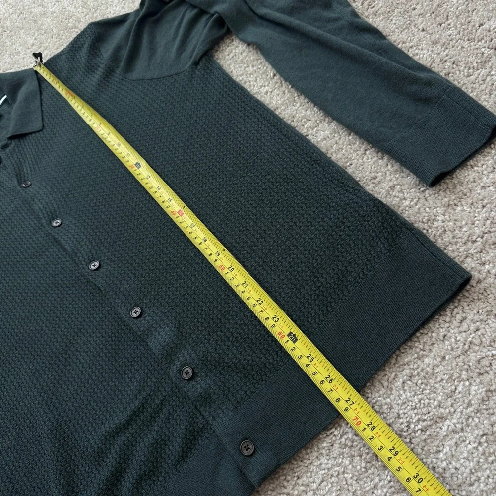 Ted Baker London Oidar Mens Green Textured Knit Button Down Polo Shirt Size 3 M